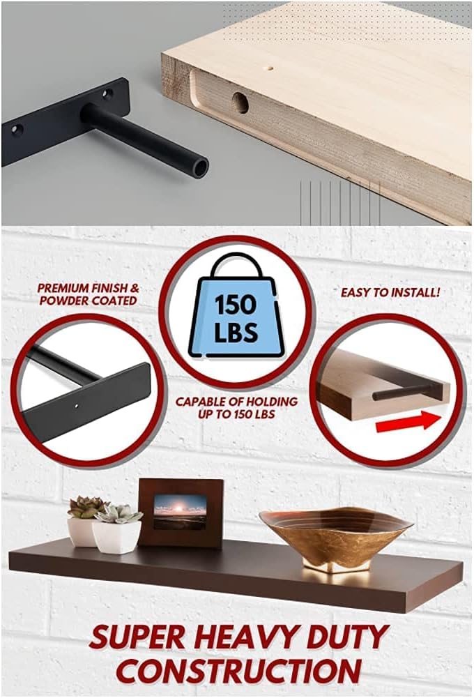 Heavy Duty Floating Shelf Bracket Pair, 150 LB Capacity, 18 Inch, Pack of 2 O282