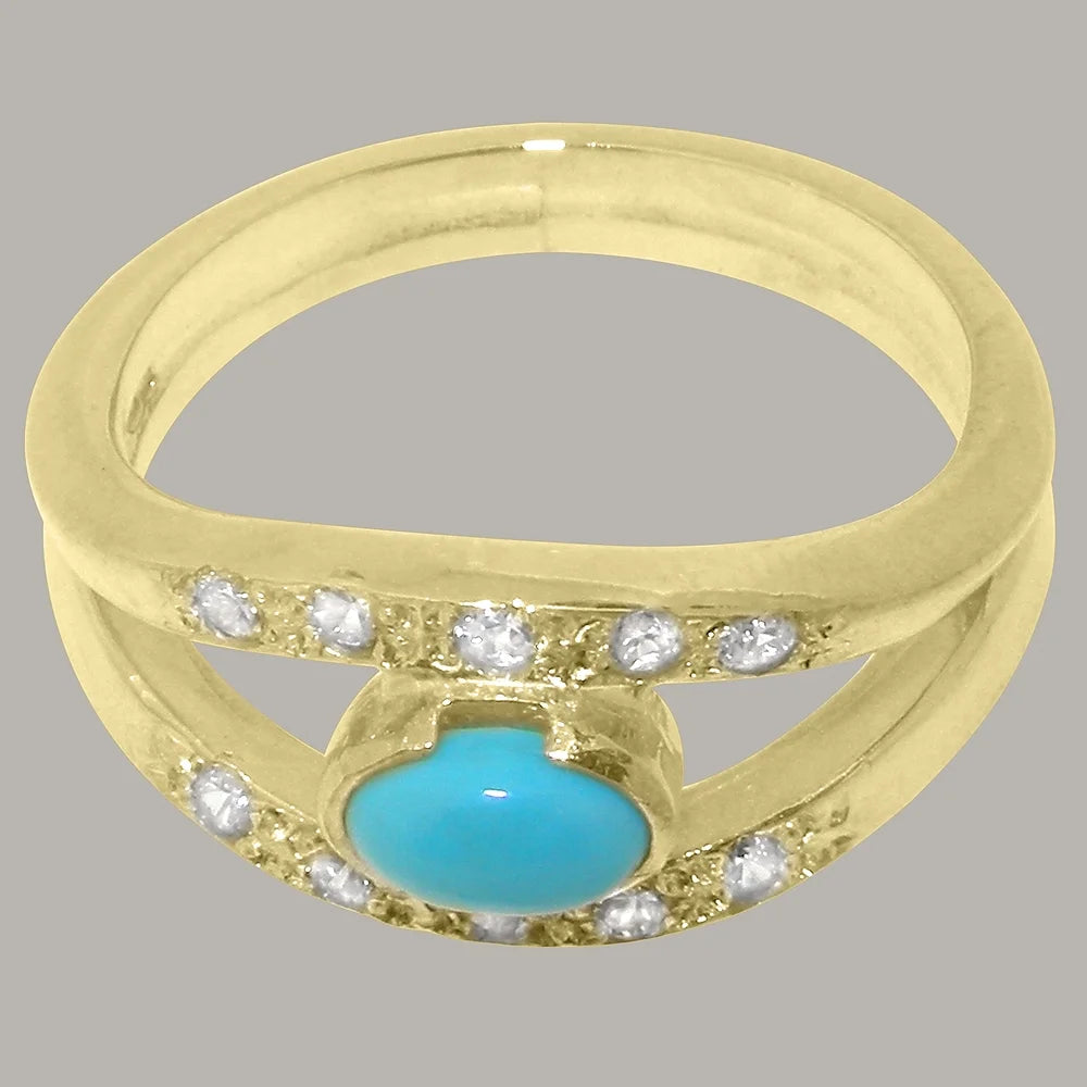 9k Yellow Gold Turquoise Diamond Womens Band Ring X536643