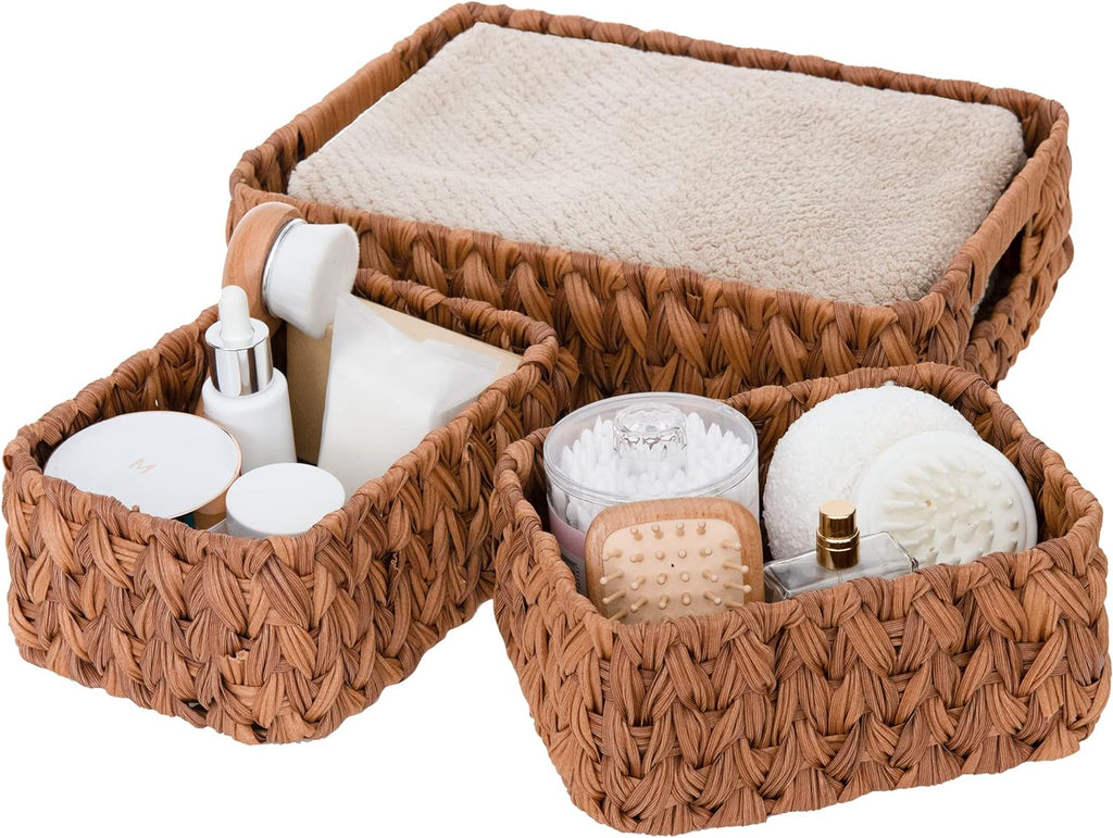 Caramel Orange Wicker Basket Set with Handles, 3-Pack N74940