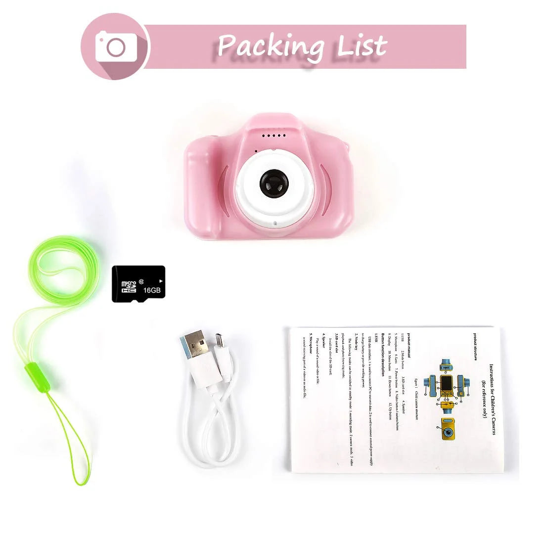 13MP 1080P Rechargeable Children's Toy Camera with 16G TF Card V272955