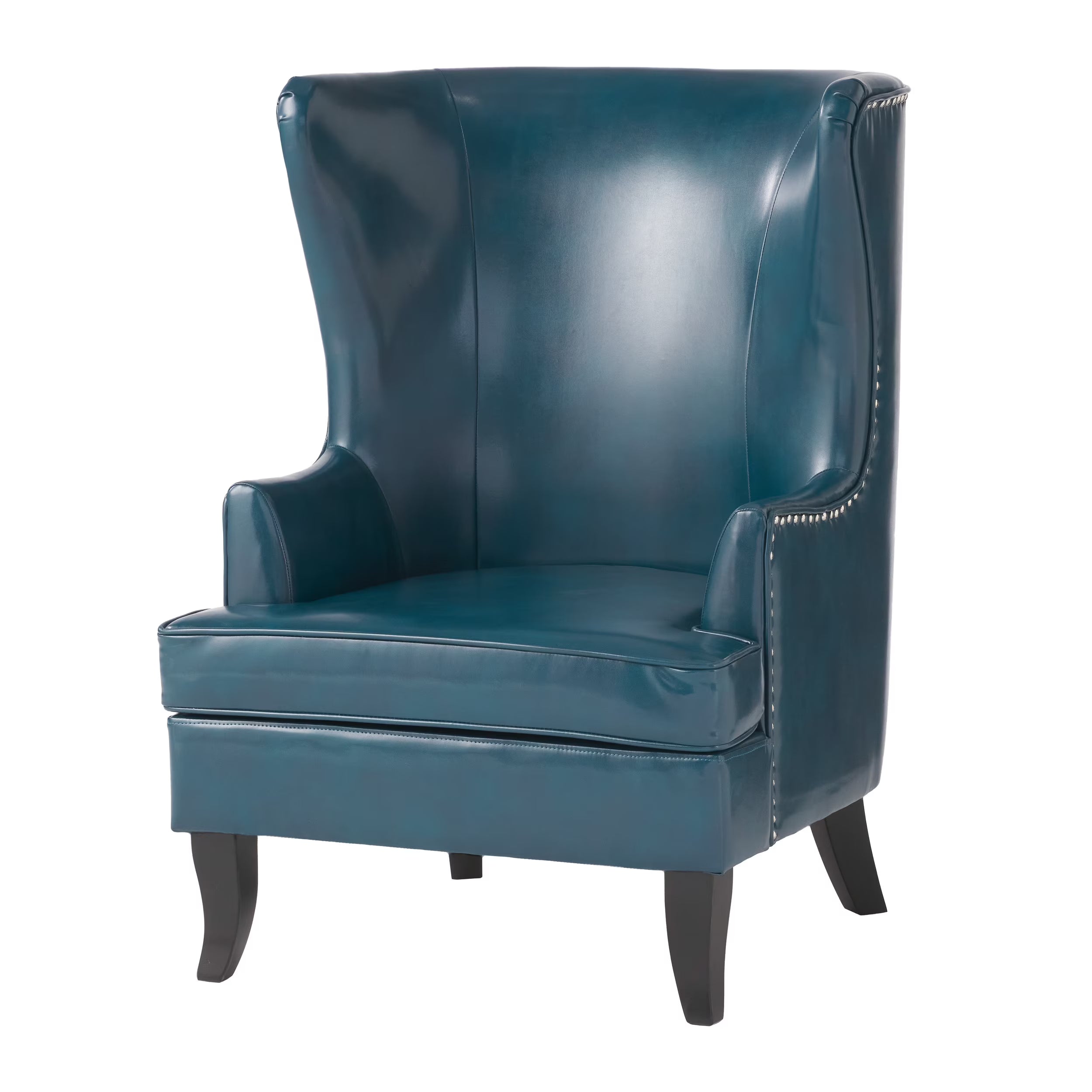 Teal and Matte Black Bonded Leather Wingback Club Chair E4571