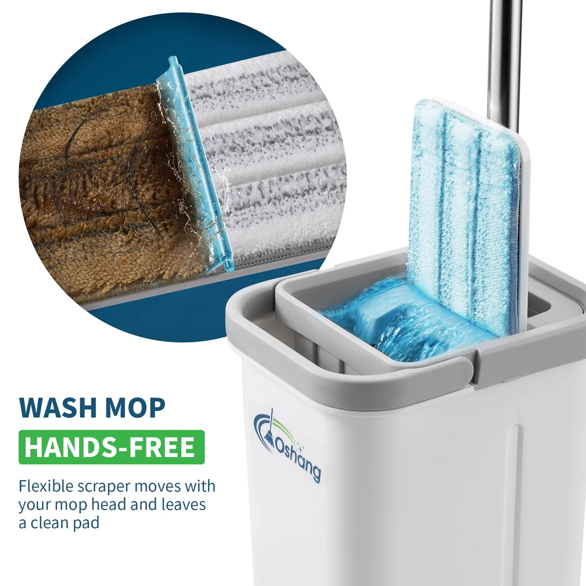 Flat Floor Mop and Bucket Set with 2 Washable Microfiber Pads Y228