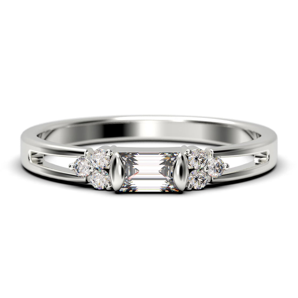 1.00 Carat Baguette Cut Diamond Moissanite Engagement Ring in 10K Solid White Gold C9208
