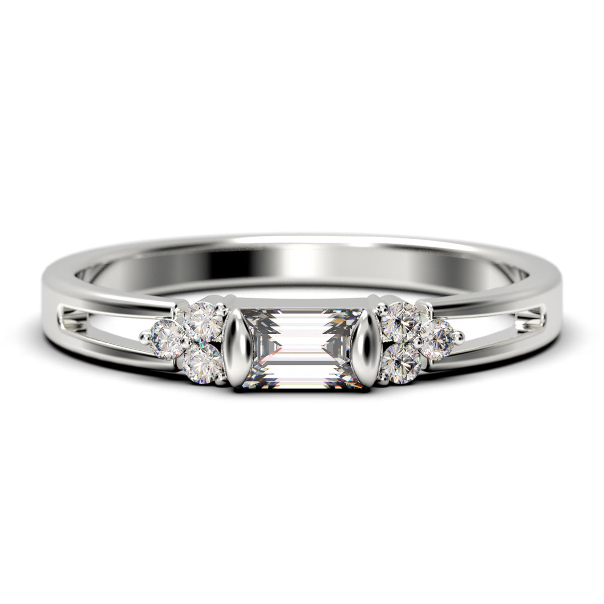 1.00 Carat Baguette Cut Diamond Moissanite Engagement Ring in 10K Solid White Gold C9208