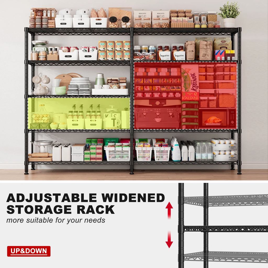 Black 5 Tier Heavy Duty Wire Shelving Unit P751