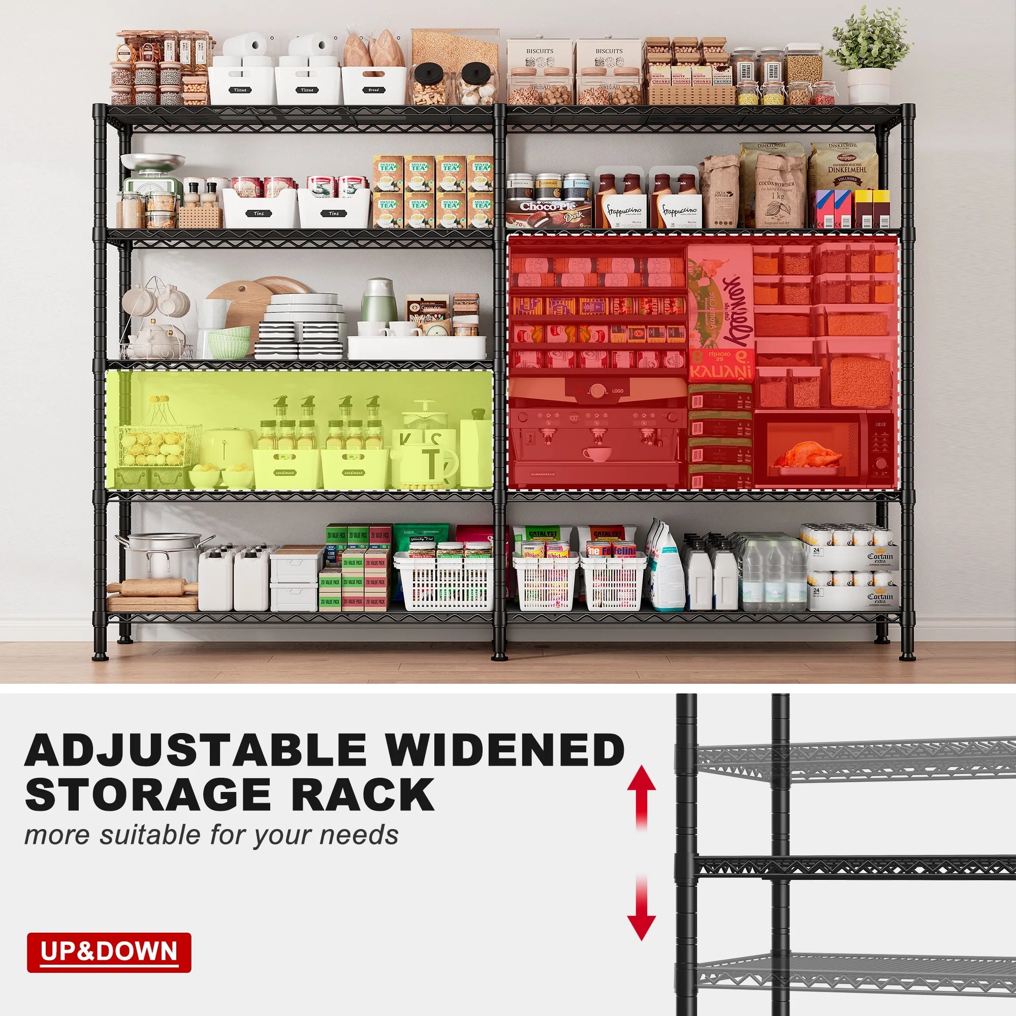 Black 5 Tier Heavy Duty Wire Shelving Unit P751