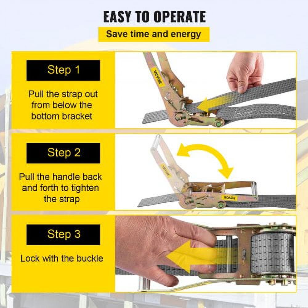 Heavy Duty Ratchet Straps with Snap Hooks, 4000 lbs Working Load H31197