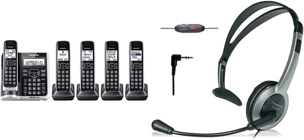 Black Cordless Phone System with 5 Handsets J17473