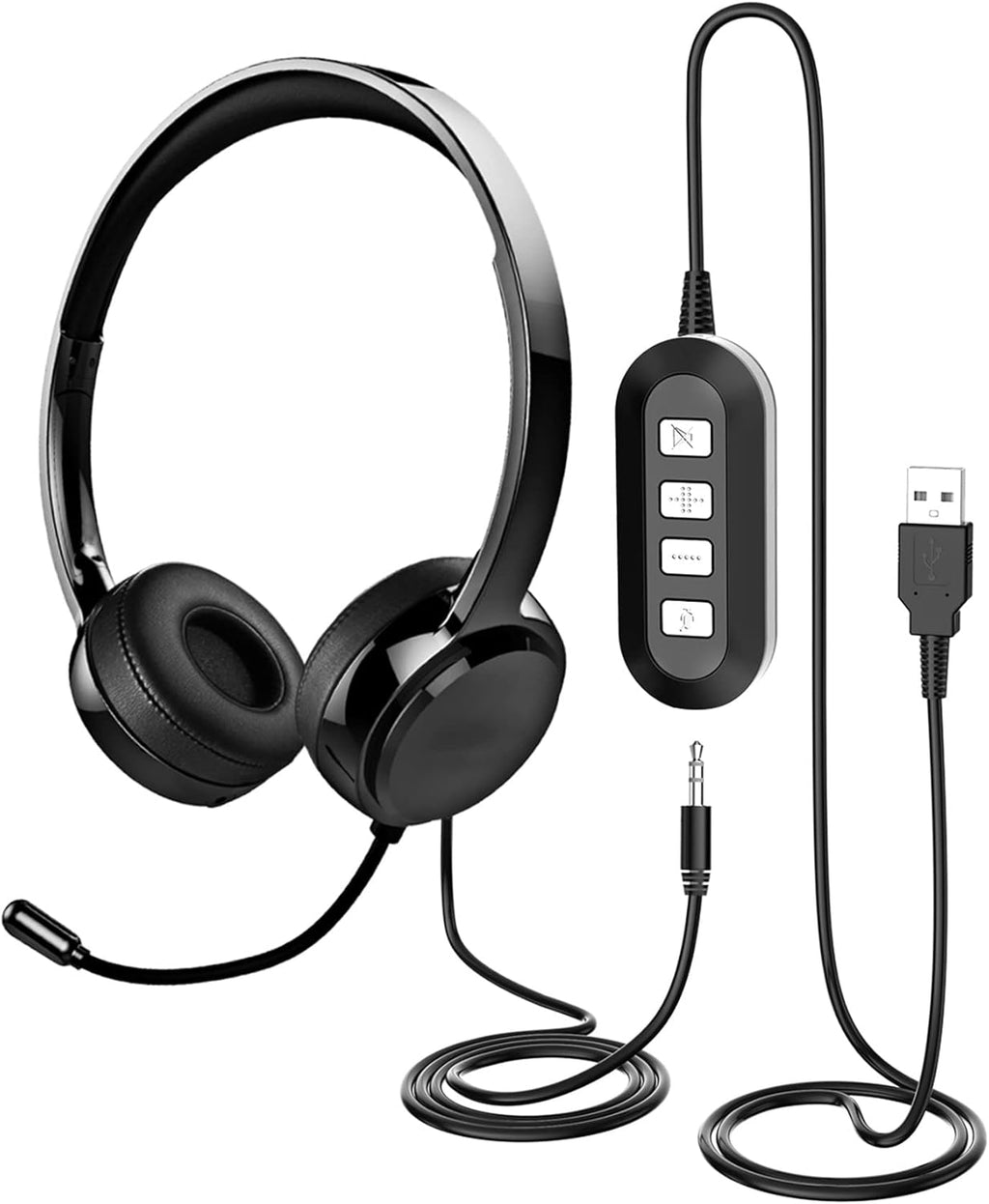 USB Headset with Microphone, Noise Canceling, Volume Control, Lightweight, Pack of 2 C838109