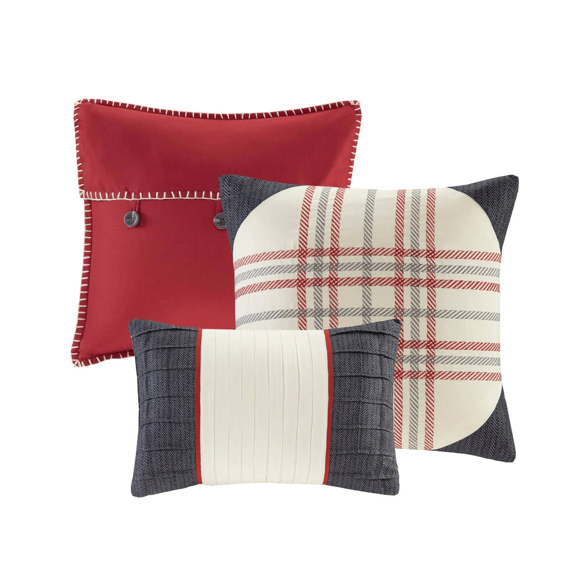 6 Piece Herringbone Duvet Cover Set Red King/Cal King P716