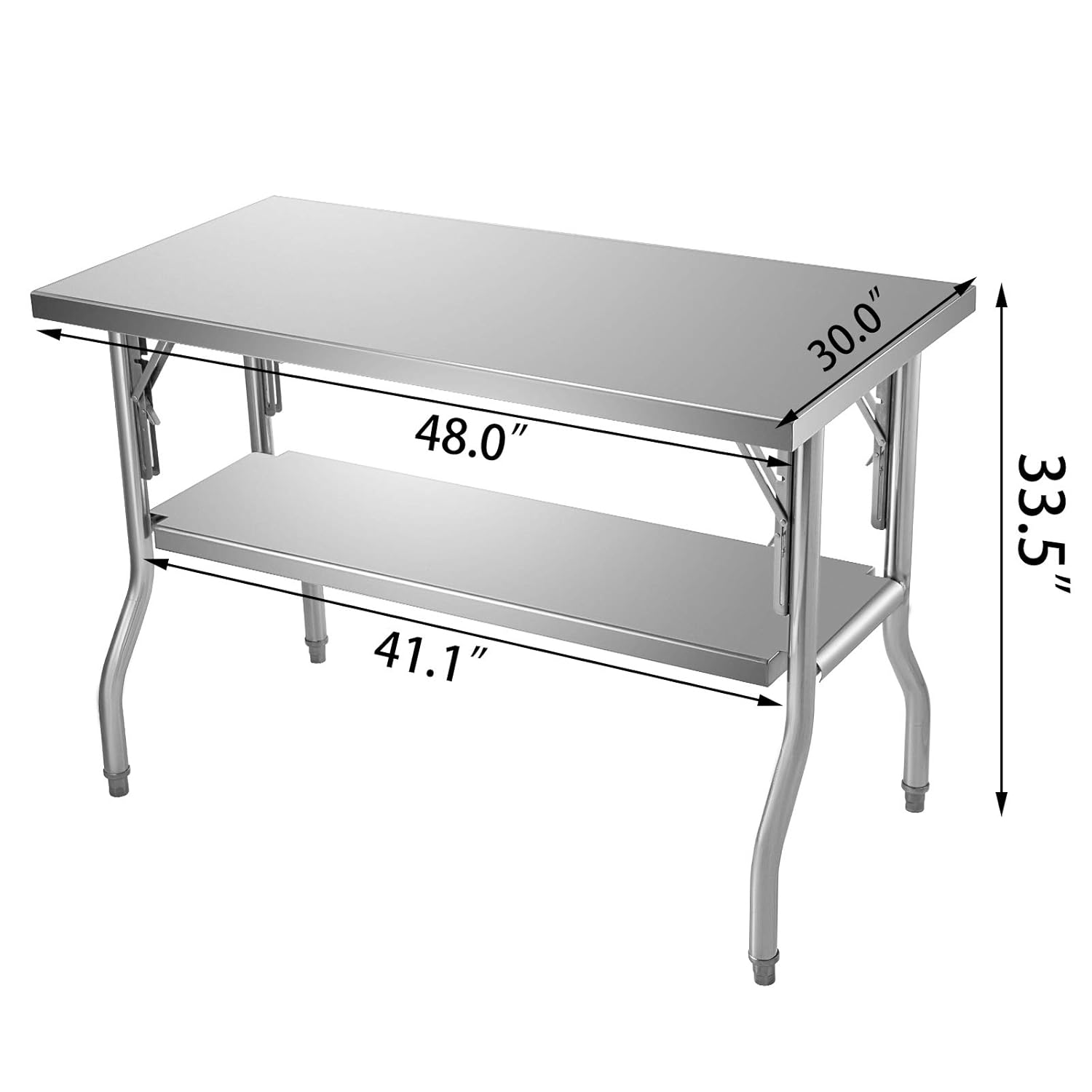 Silver Stainless Steel Double-Shelf Folding Work Table T915