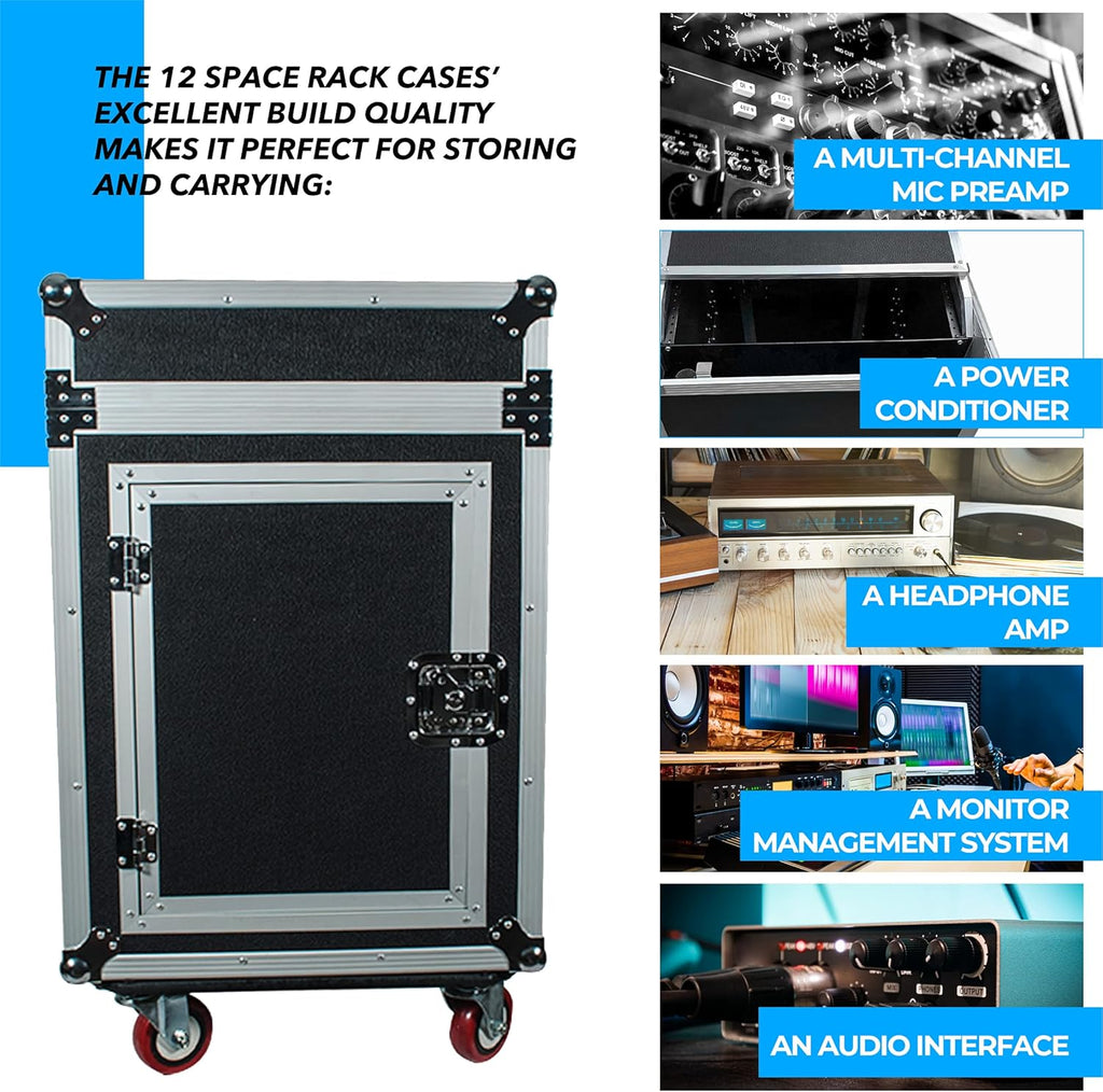 12 Space Rack Case with Slant Mixer Top and Casters W3119