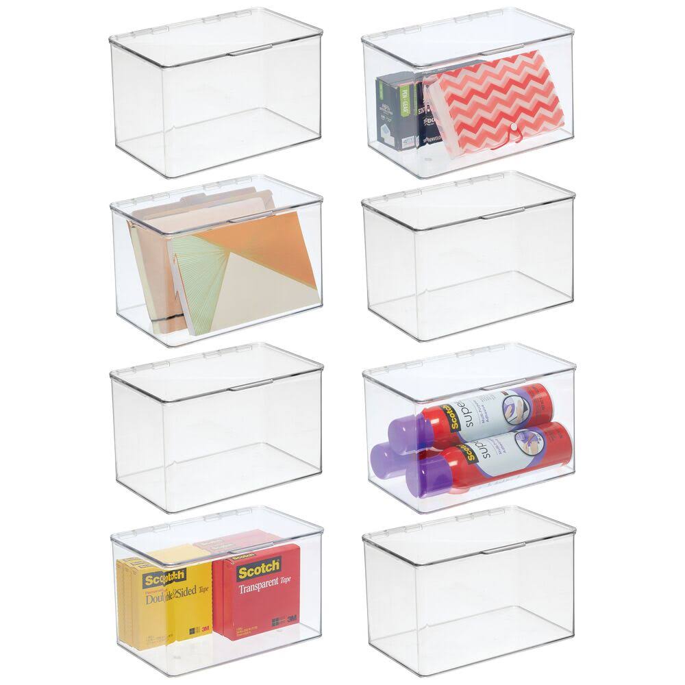 Clear Plastic Desk Organizer Bin Box, 8 Pack W5497