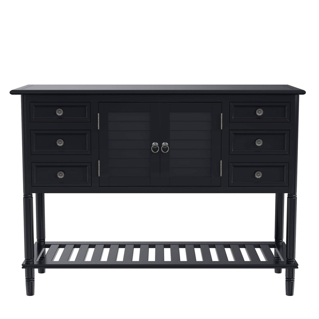 Black Console Table with 6 Drawer and 1 Cabinet and 1 Shelf P9649