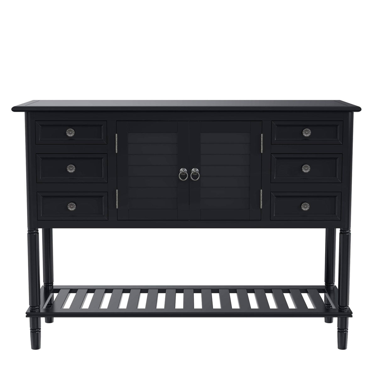 Black Console Table with 6 Drawer and 1 Cabinet and 1 Shelf P9649
