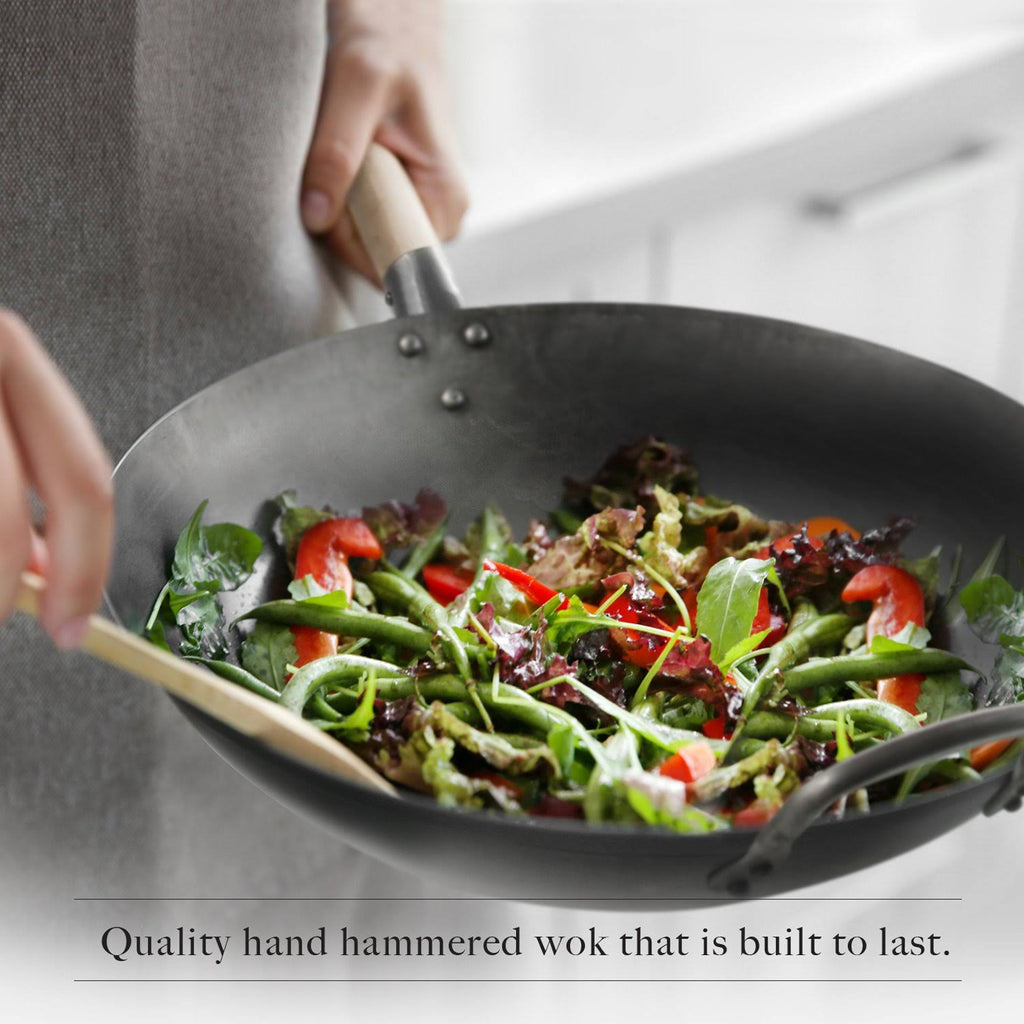 14 inch Carbon Steel Hand Hammered Wok X19533