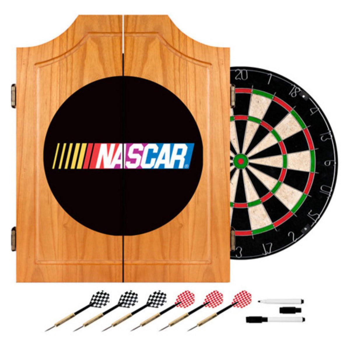 Beveled Wood Dart Cabinet Set X90907