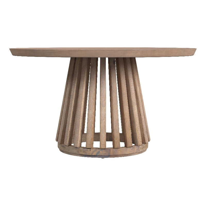Tan Round Wood Dining Table with Tapered Slat Base U70098