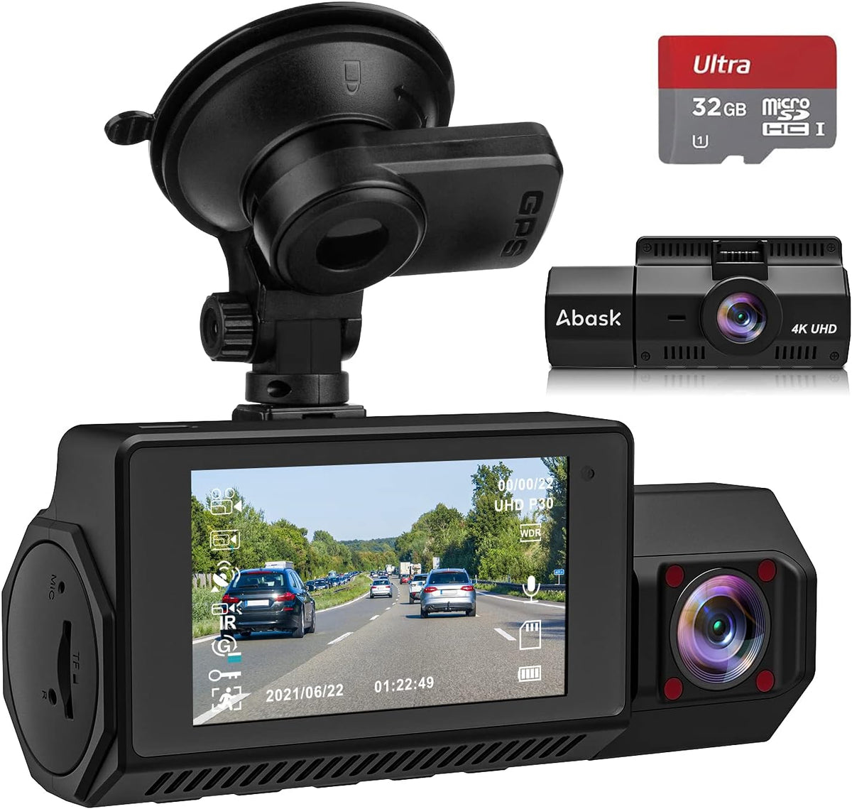 Dash Cam Front and Inside with 32G SD Card, 1080P+1080P, 310° Wide Angle, Pack of 2 O22426