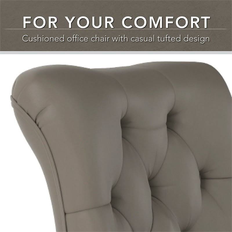 60W L Shaped Computer Desk with Storage and Mid Back Tufted Office Chair in Pure White and Shiplap Gray B469721