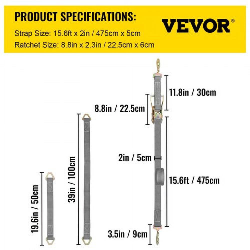 Heavy Duty Ratchet Straps with Snap Hooks, 4000 lbs Working Load H31197