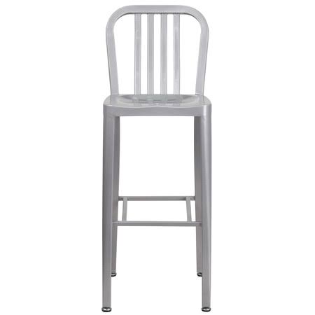 2 Pack 30x22 High Silver Metal Barstool with Vertical Slat Back G28739