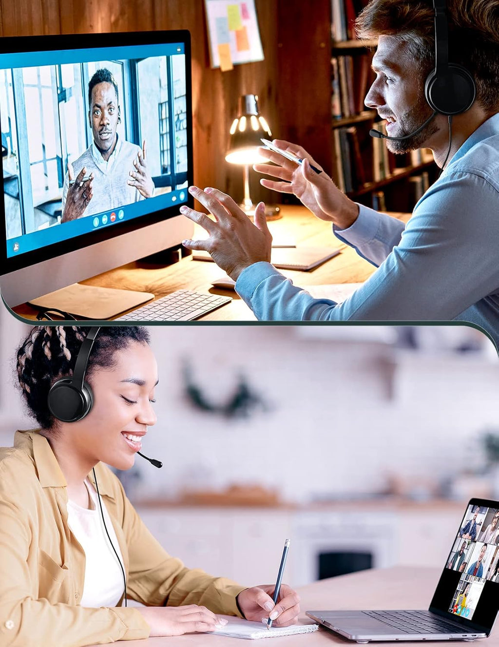 USB Headset with Microphone, Noise Canceling, Volume Control, Lightweight, Pack of 2 C838109