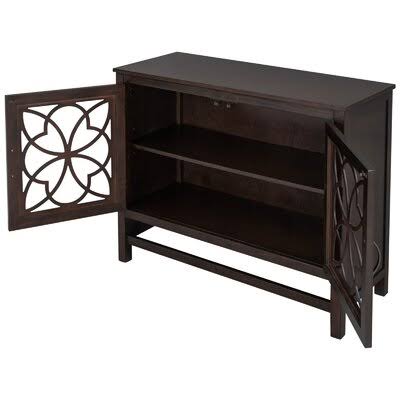 Brown Wood Storage Buffet Sideboard Cabinet with Adjustable Shelf L36714