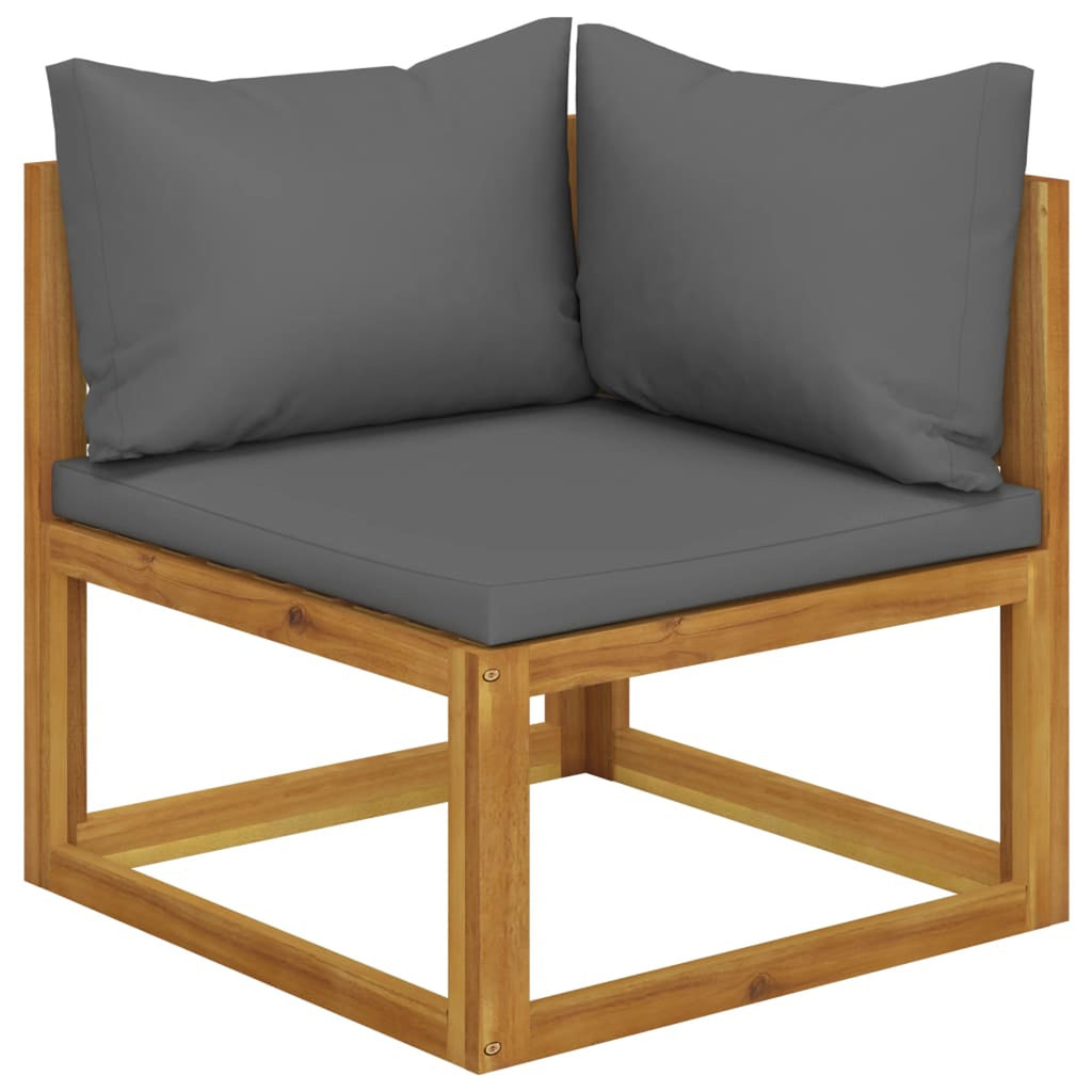 2-Seater Acacia Wood Corner Sofa Set with Dark Gray Cushions W891