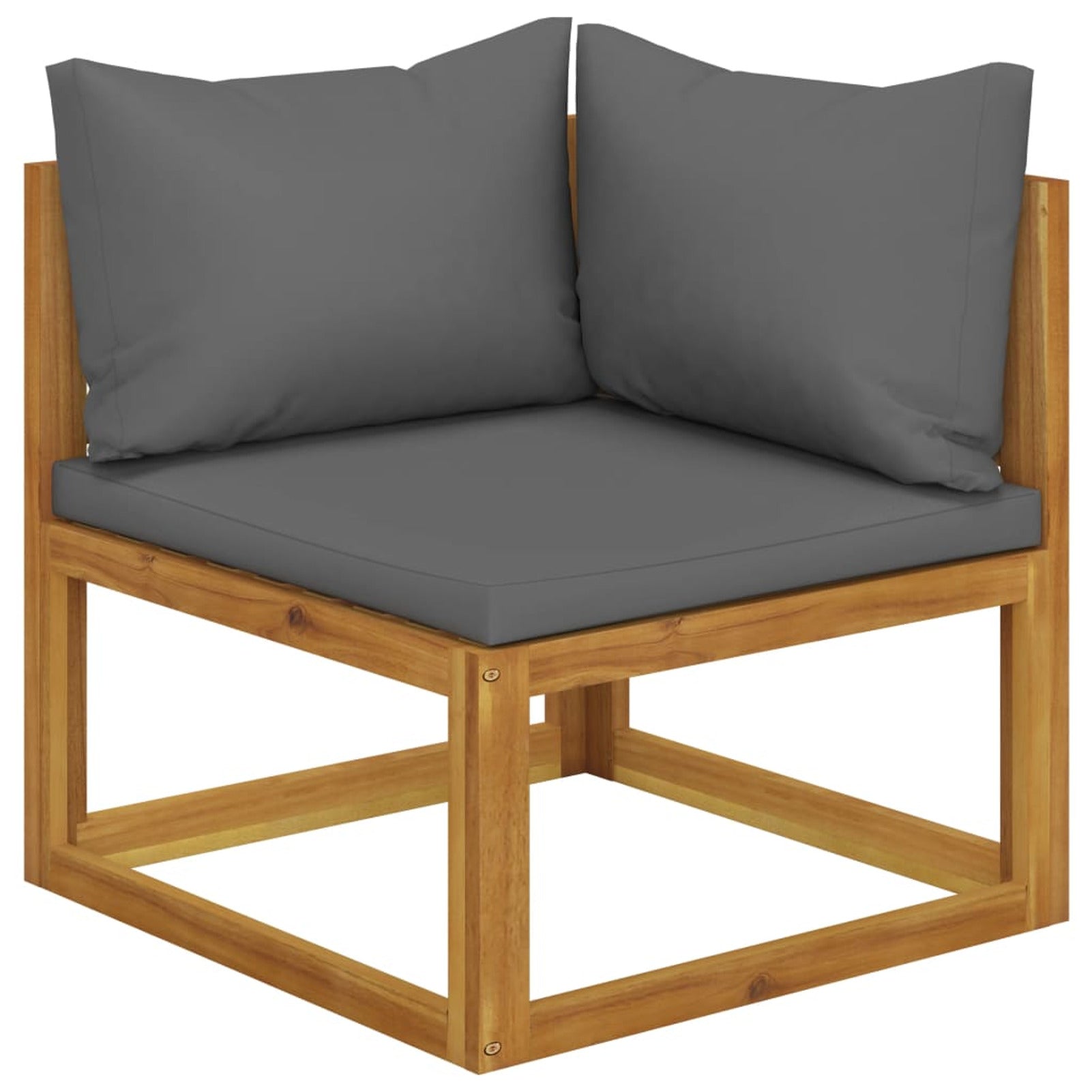 2-Seater Acacia Wood Corner Sofa Set with Dark Gray Cushions W891
