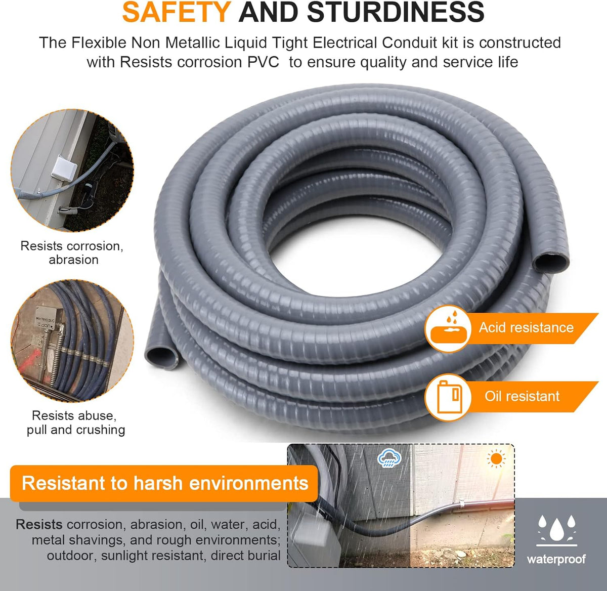 1 in. 100ft Flexible Non Metallic Liquid Tight Electrical Conduit Kit with 5 Straight and 3 Angle Fittings Q6166