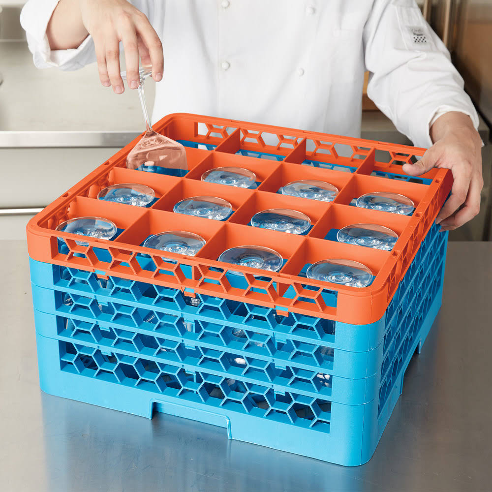16 Compartment Orange Glass Rack with 4 Extenders P2363