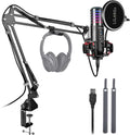 Red Condenser Streaming Microphone Kit with Boom Arm Stand Pop Filter M89813