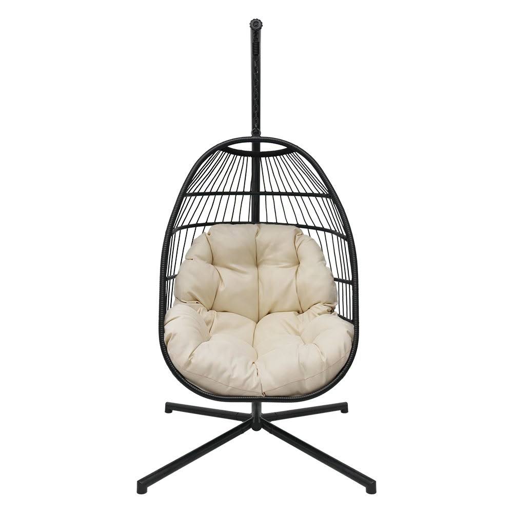 Blue Wicker Hanging Swing Chair with Cushion and Stand F9119