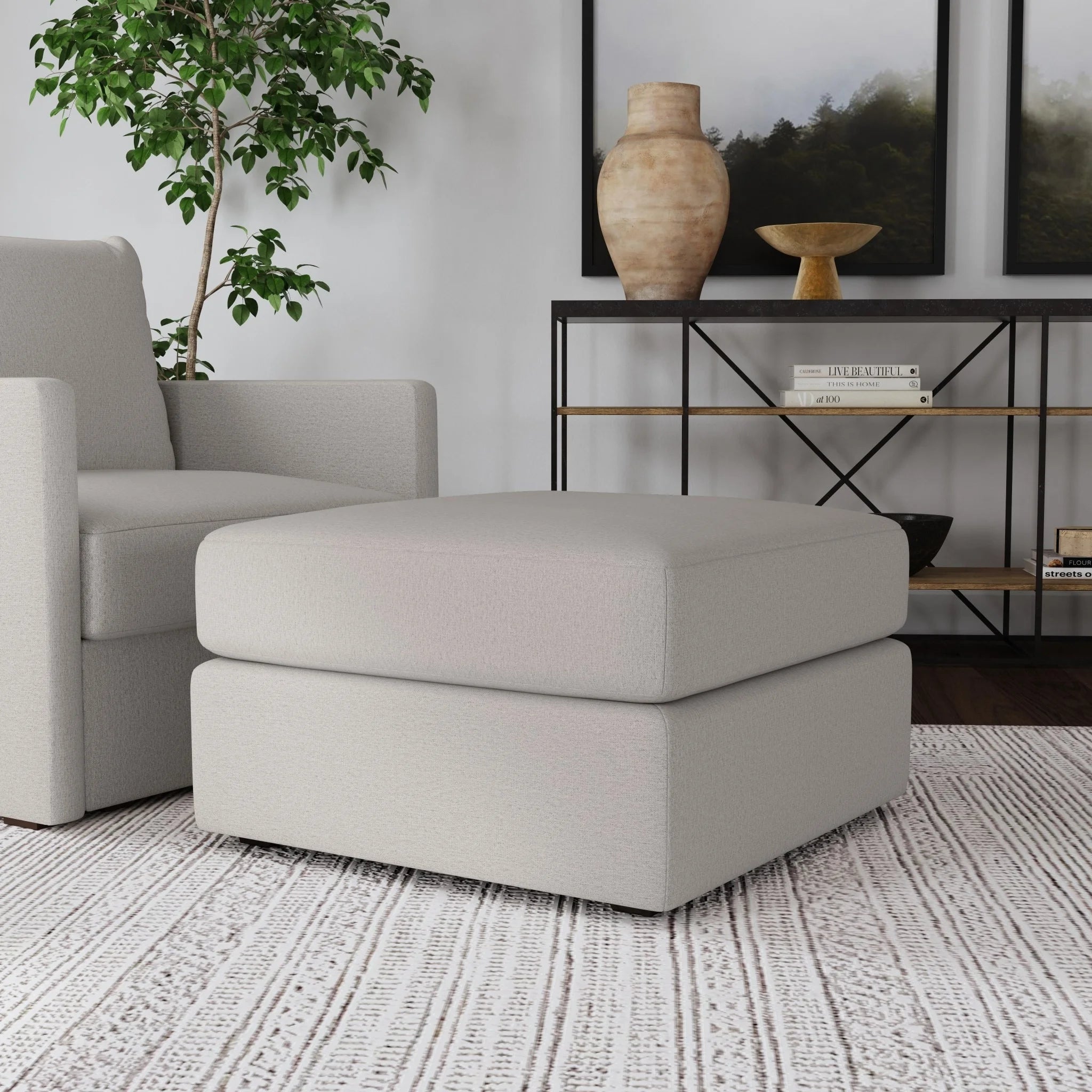 Light Tan Fabric Ottoman K355