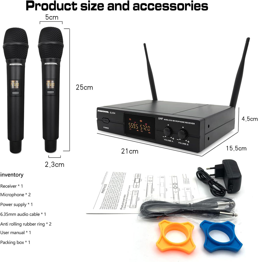 Wireless Microphone System with Dual UHF Cordless Handheld Dynamic Mic F850460