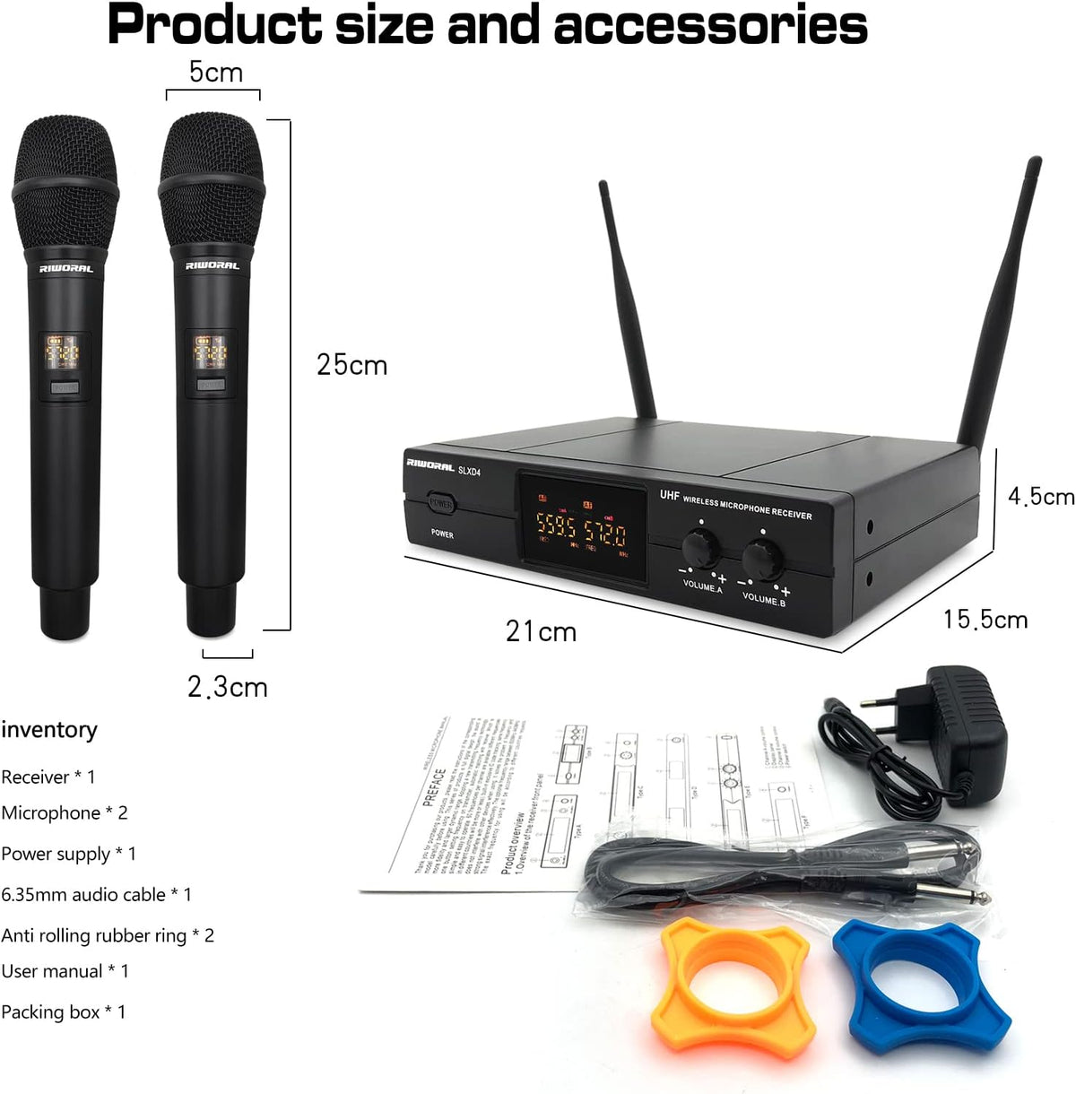Wireless Microphone System with Dual UHF Cordless Handheld Dynamic Mic F850460