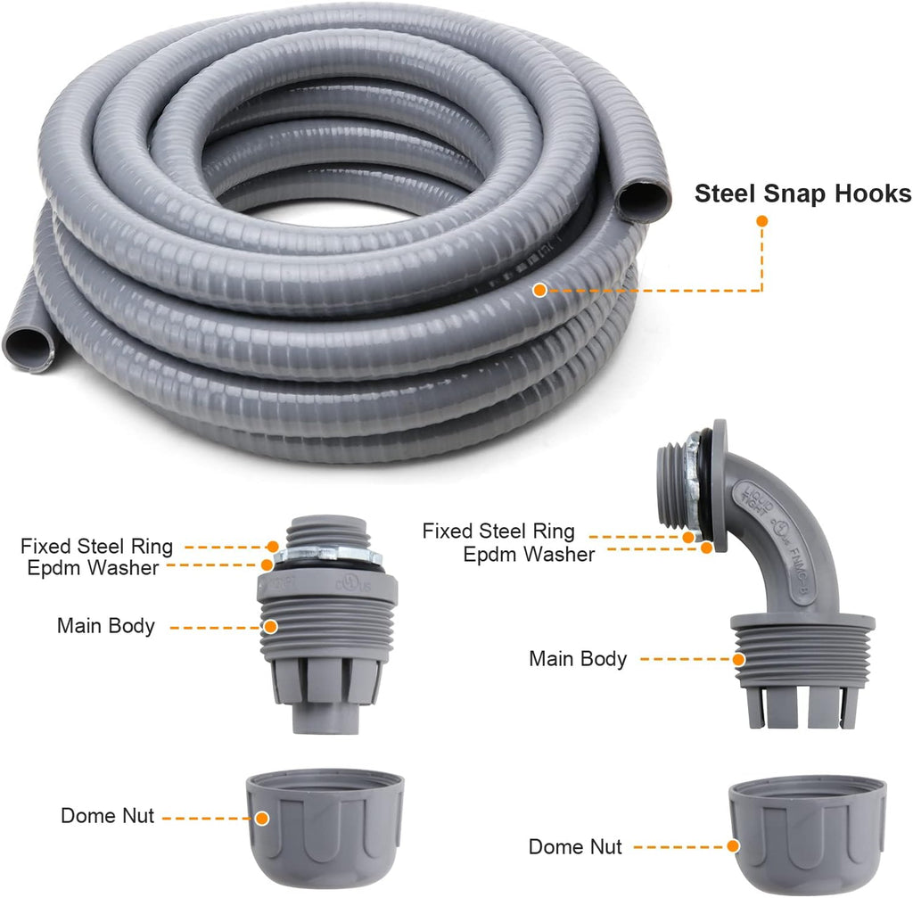 1 in. 100ft Flexible Non Metallic Liquid Tight Electrical Conduit Kit with 5 Straight and 3 Angle Fittings Q6166