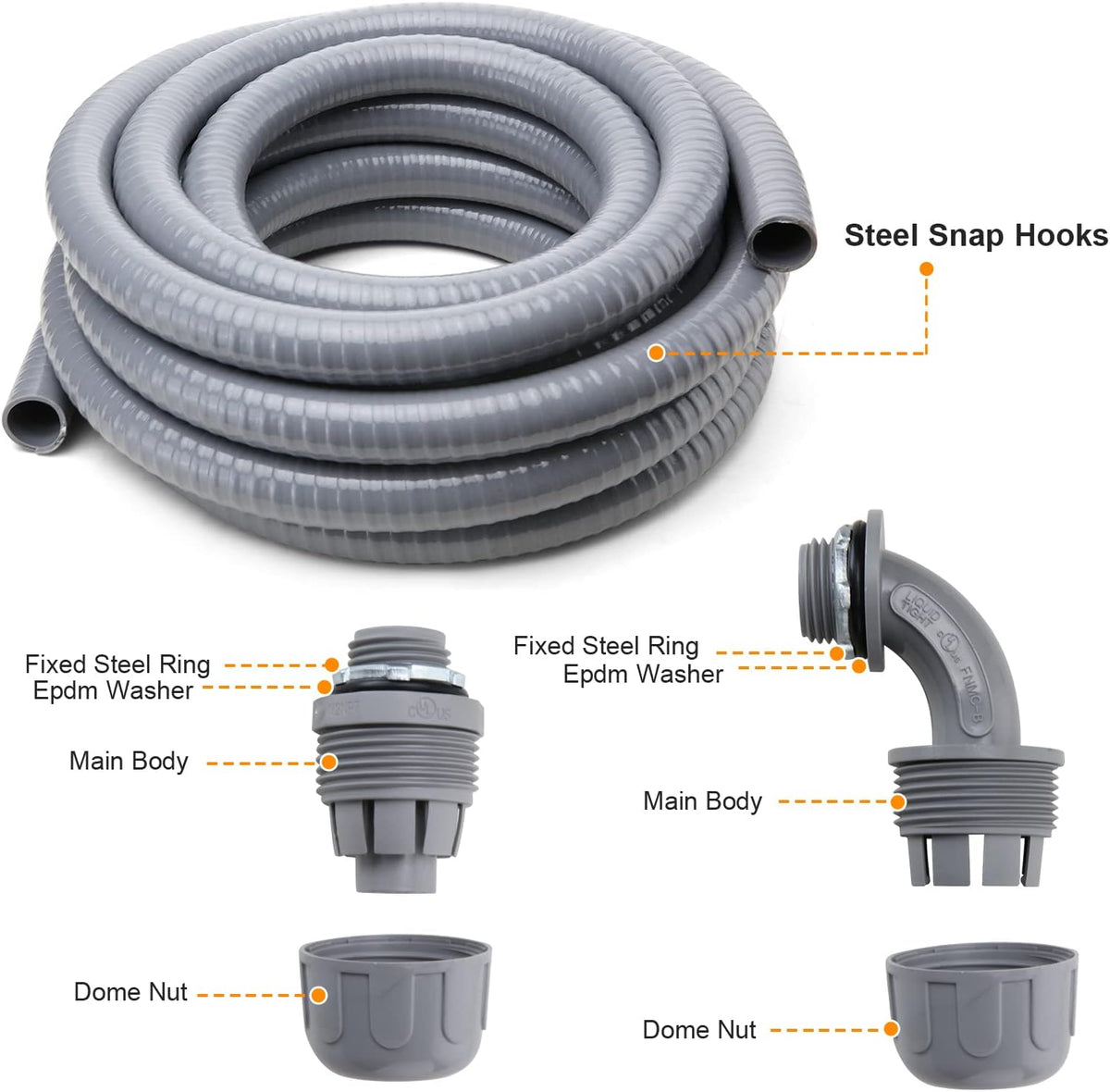 1 in. 100ft Flexible Non Metallic Liquid Tight Electrical Conduit Kit with 5 Straight and 3 Angle Fittings Q6166