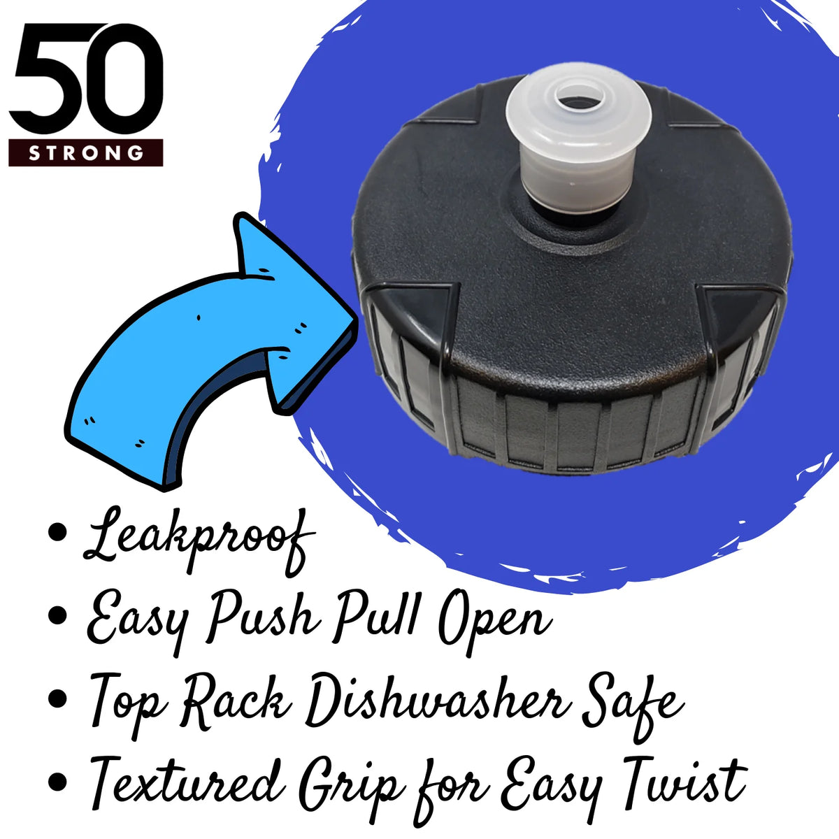 50 Strong Sports Squeeze Water Bottle 2 Pack - 22 oz. BPA Free Easy Open Push/Pull Cap - Fits in Most Bike Cages F5809