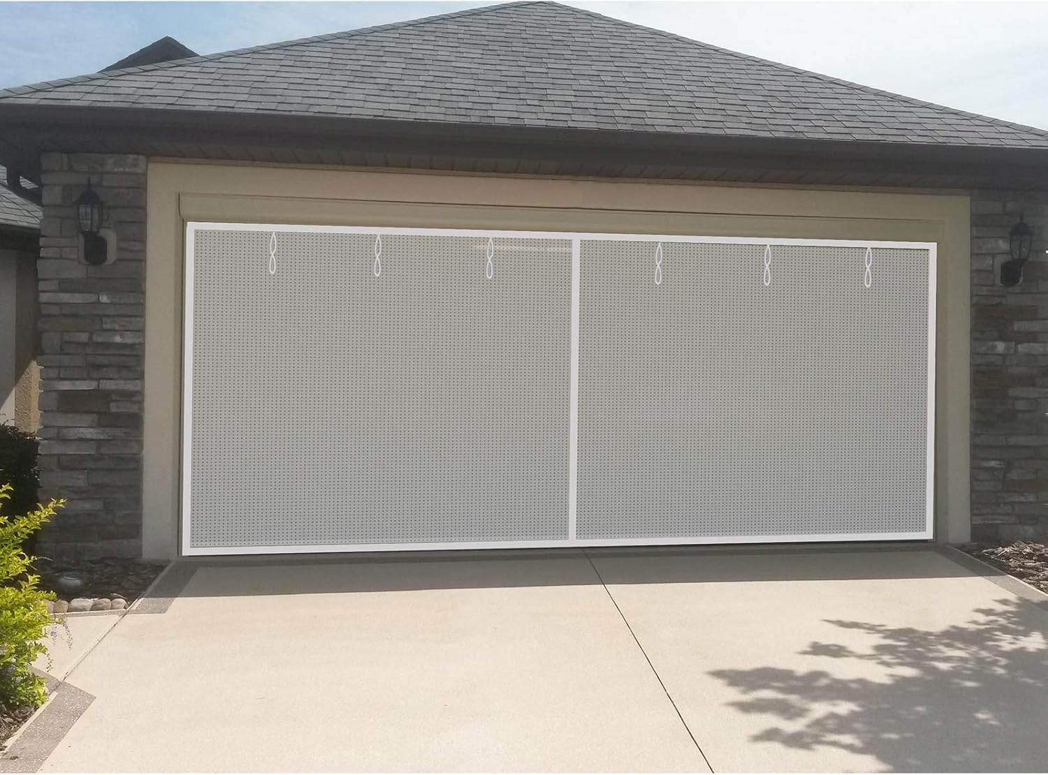 16x7Ft White Magnetic Closure Fiberglass Mesh Screen Door D2385
