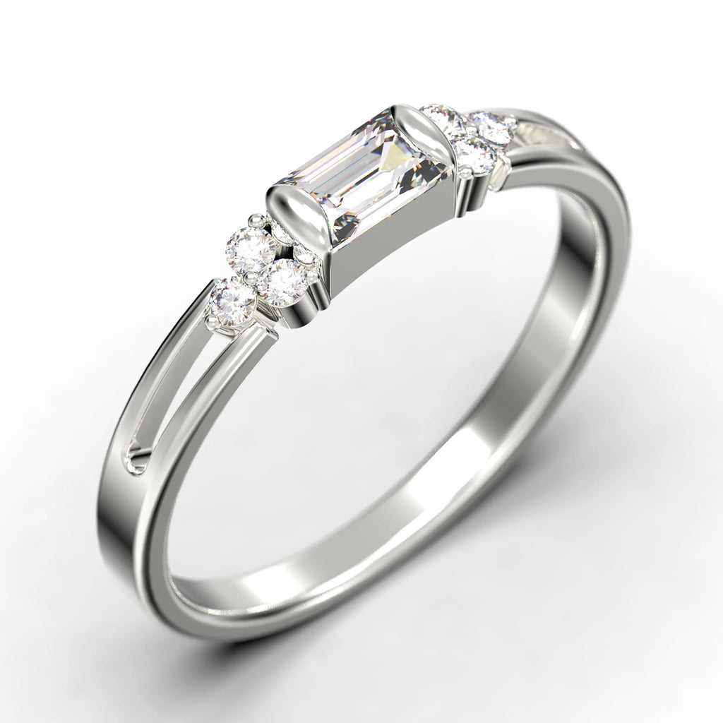 1.00 Carat Baguette Cut Diamond Moissanite Engagement Ring in 10K Solid White Gold C9208