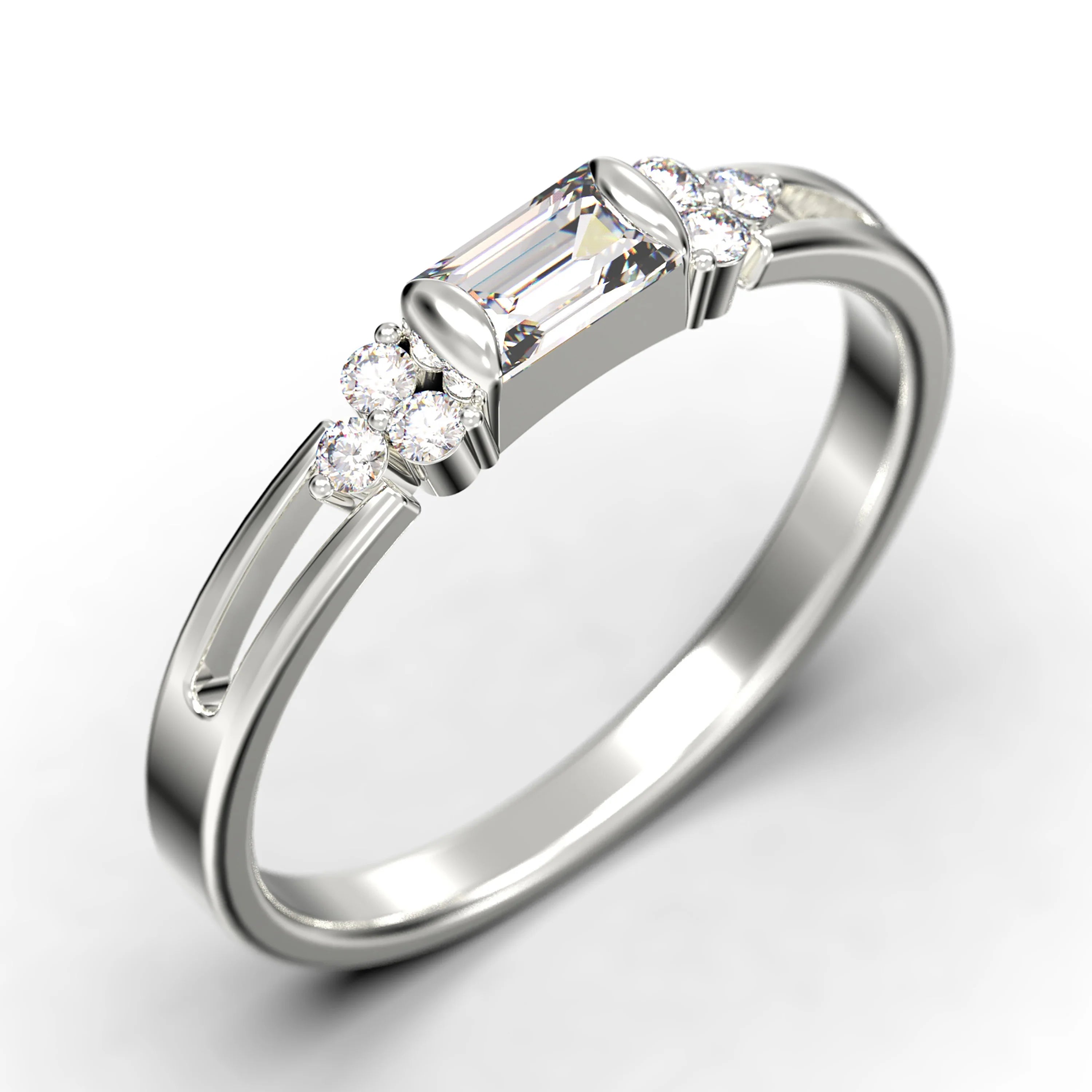 1.00 Carat Baguette Cut Diamond Moissanite Engagement Ring in 10K Solid White Gold C9208