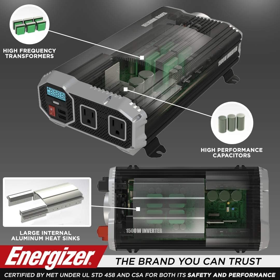 1500 Watts Power Inverter, 12v to 110v, Two AC Outlets, Two USB Ports D7249