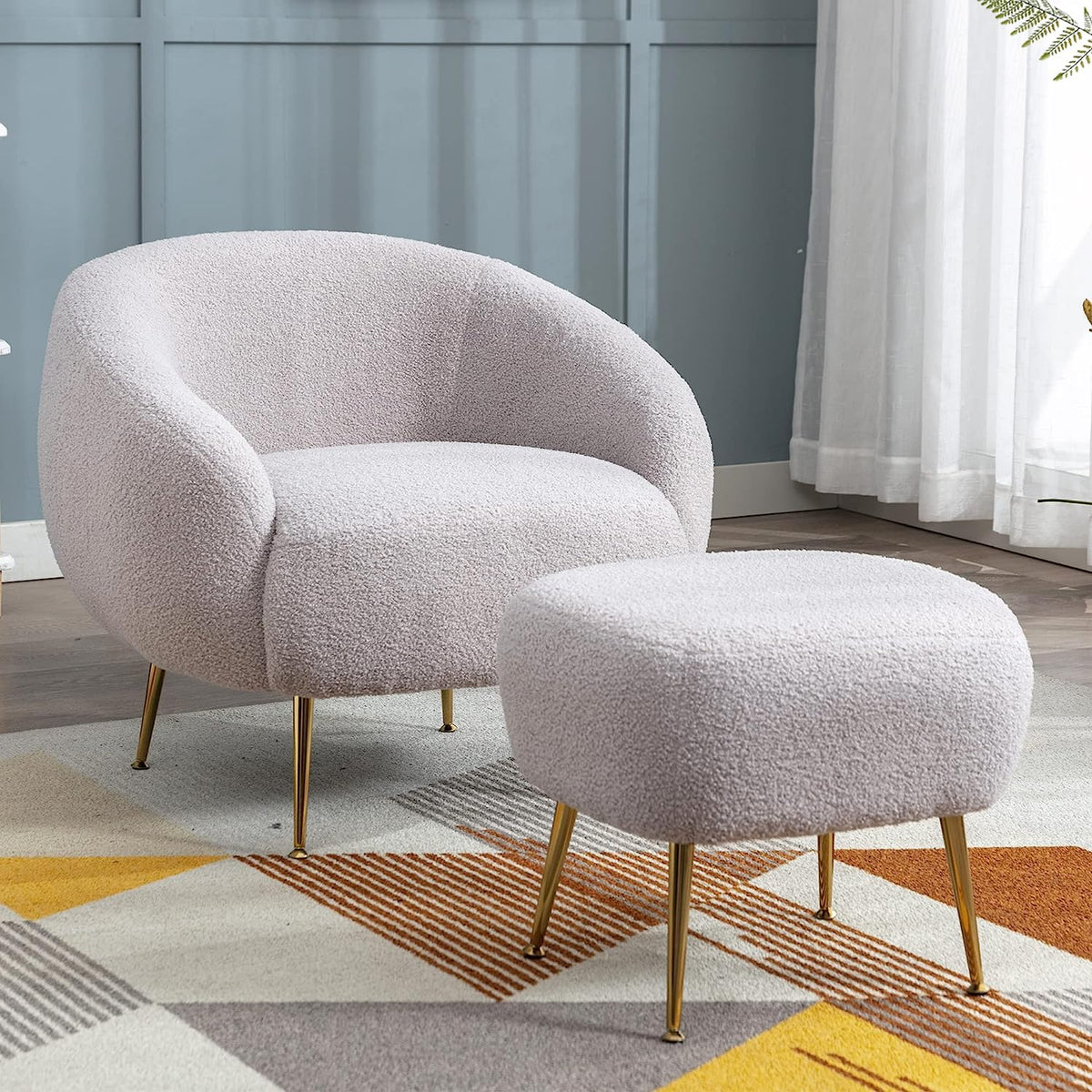 Teddy Short Plush Particle Velvet Accent Chair With Ottoman A19509