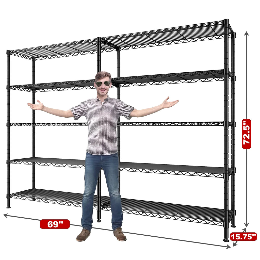 Black 5 Tier Heavy Duty Wire Shelving Unit P751