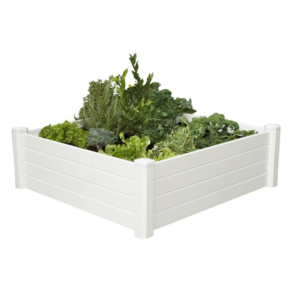 4 ft. x 4 ft. x 15 in. White Vinyl Raised Garden Bed X62380