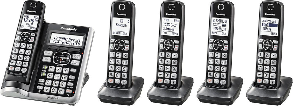 Black Cordless Phone System with 5 Handsets J17473