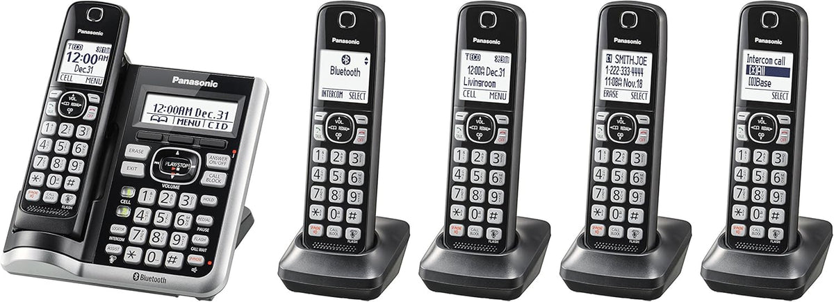 Black Cordless Phone System with 5 Handsets J17473