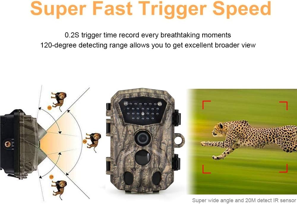 Mini Trail Camera 1080P HD Waterproof Wildlife Scouting Hunting Cam with 120° Wide Angle Lens and Night Vision 2.4” LCD IR LEDs 18MP IP66 H24537